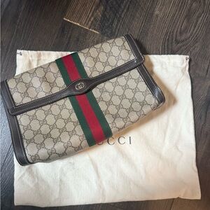 Gucci Brown and Beige Patterned Clutch Parfums Italy Authentic Vintage